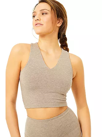 MANDALA | Damen Yogatank Cropped Space Dye Top mit V-Neck | beige