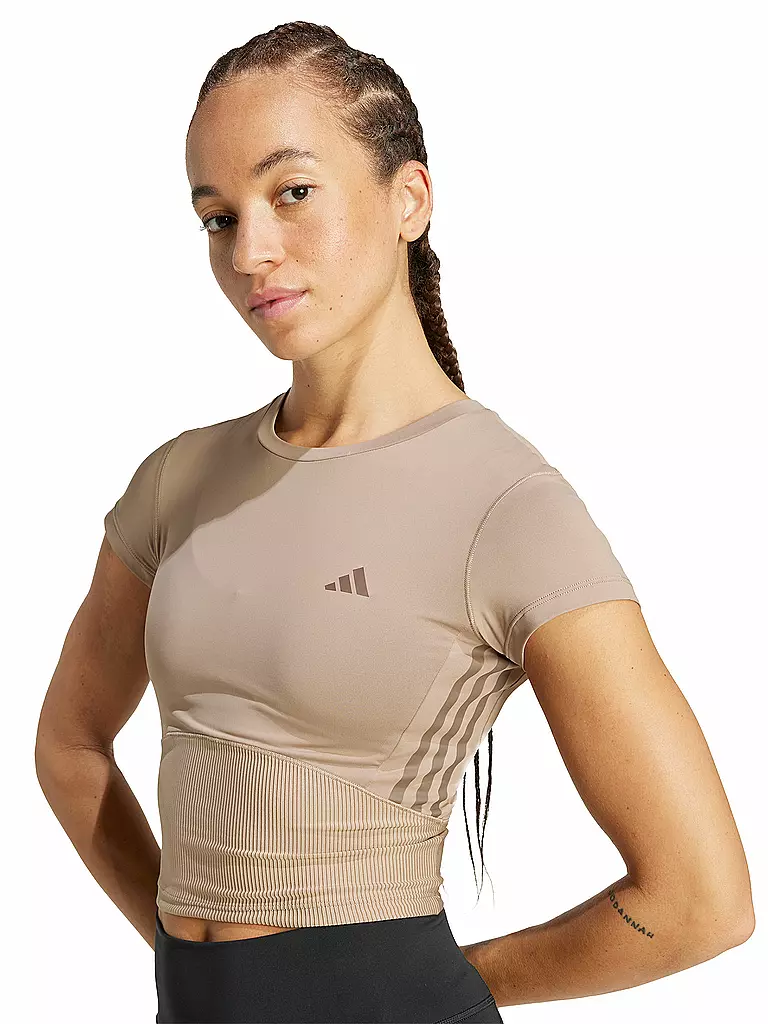 ADIDAS | Damen Fitnessshirt Hyperglam Ripp-Baby | braun