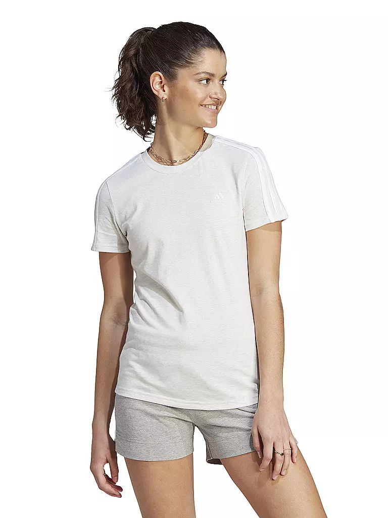ADIDAS | Damen T-Shirt  LOUNGEWEAR Essentials Slim 3-Streifen | weiss