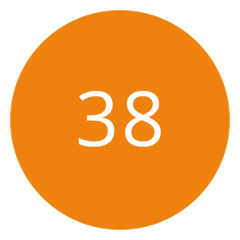Orangefarbener Kreis mit der Zahl 38 in Weiß in der Mitte.