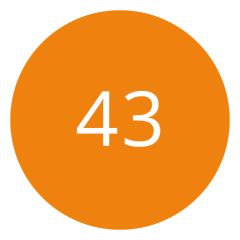 Ein orangefarbener Kreis mit der weißen Zahl 43 in der Mitte.