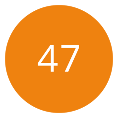 Orangefarbener Kreis mit der Zahl 47 in Weiß in der Mitte.