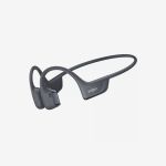 Schwarze, kabellose Shokz-Kopfhörer mit Knochenleitung in elegantem, leichtem Design, abgebildet vor einem schlichten weißen Hintergrund.