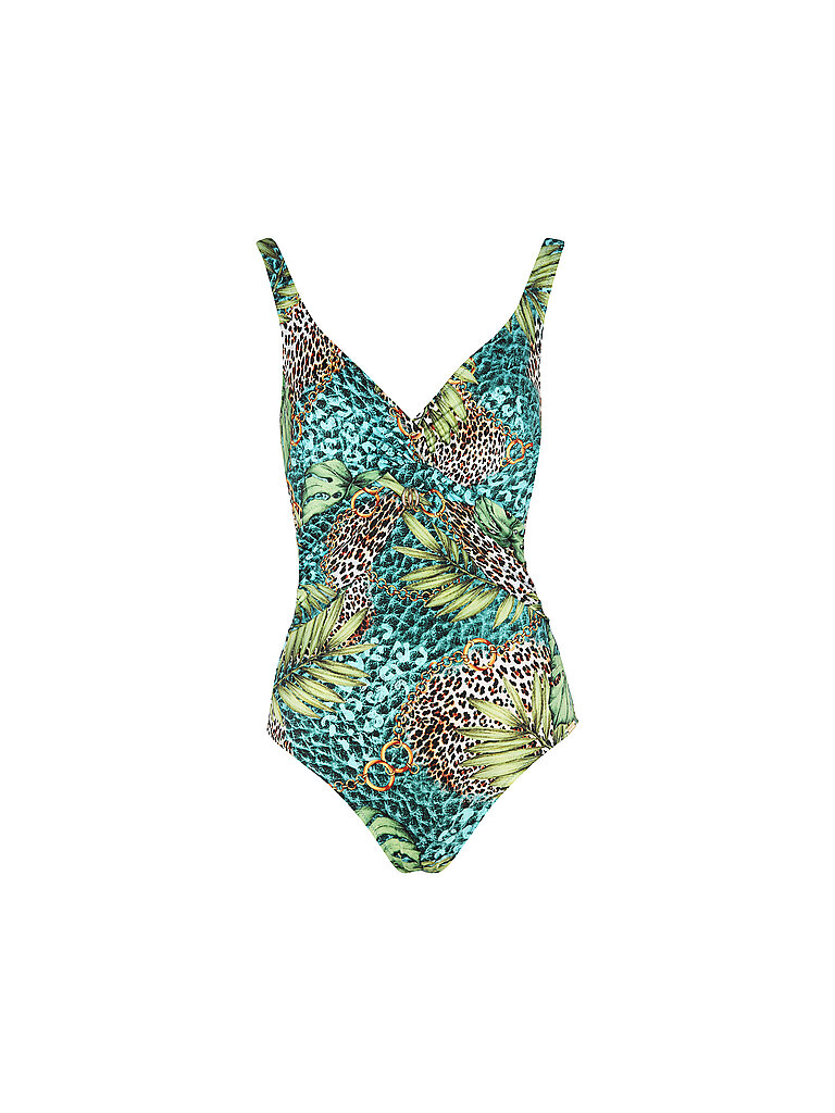 CHARMLINE Badeanzug Cache-Cœur Wide-Strap Allover-Muster Dunkelgrün