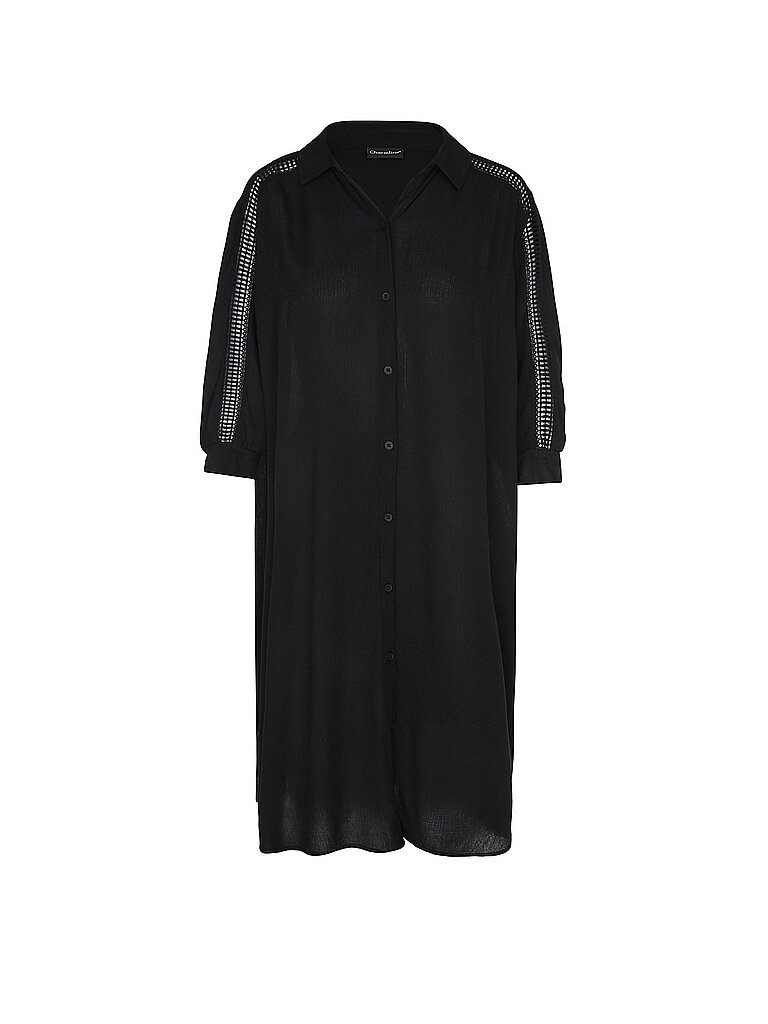 CHARMLINE Kleid Hemdblusenkragen Seitlich geschlitzt Viskose Schwarz