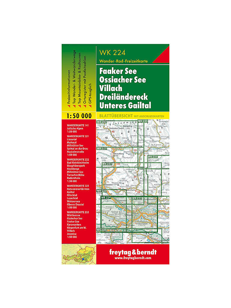 FREYTAG & BERNDT | Wanderkarte Faaker See-Ossiacher See-Villach-Dreiländereck-Unteres Gailtal, 1:50.000 | keine Farbe