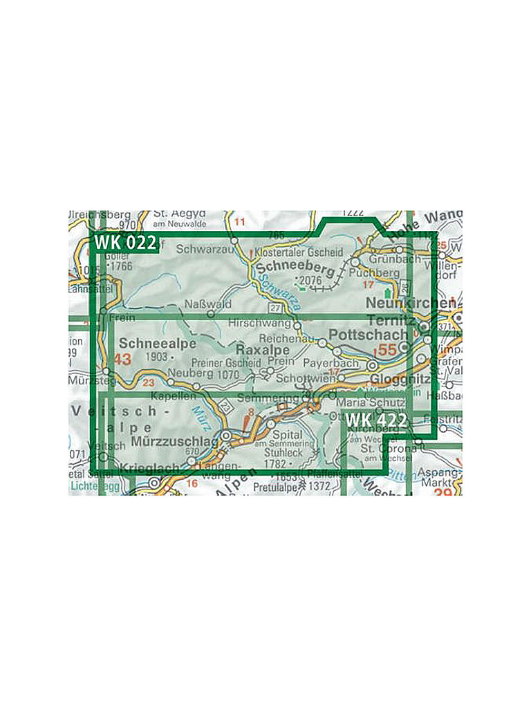 FREYTAG & BERNDT | Wanderkarte WK 022 Semmering - Rax - Schneeberg - Schneealpe, 1:50.000 | keine Farbe