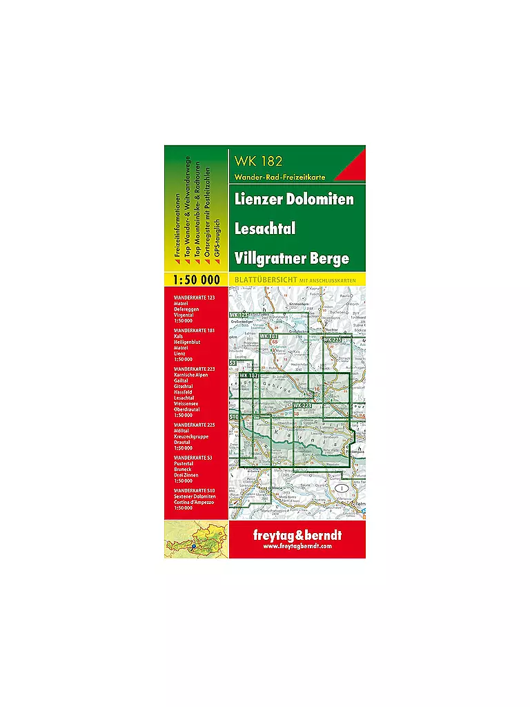 FREYTAG & BERNDT | Wanderkarte WK 182 Lienzer Dolomiten - Lesachtal - Villgratner Berge, 1:50.000 | keine Farbe