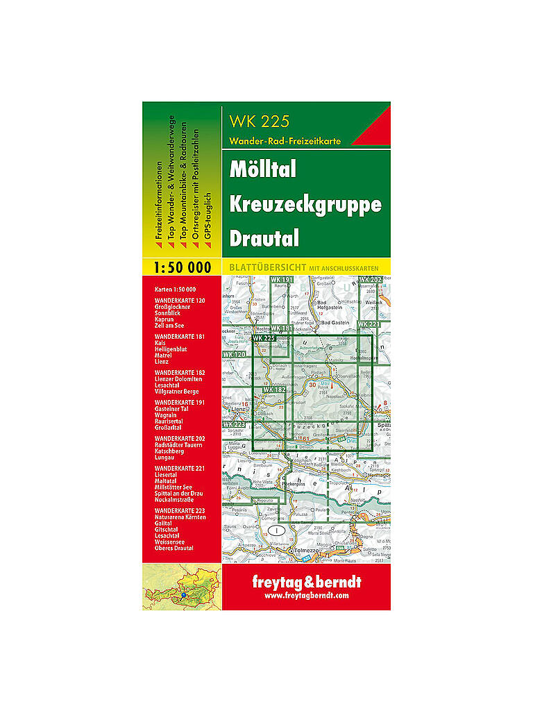 FREYTAG & BERNDT | Wanderkarte WK 225 Mölltal-Kreuzeckgruppe-Drautal, 1:50.000 | keine Farbe