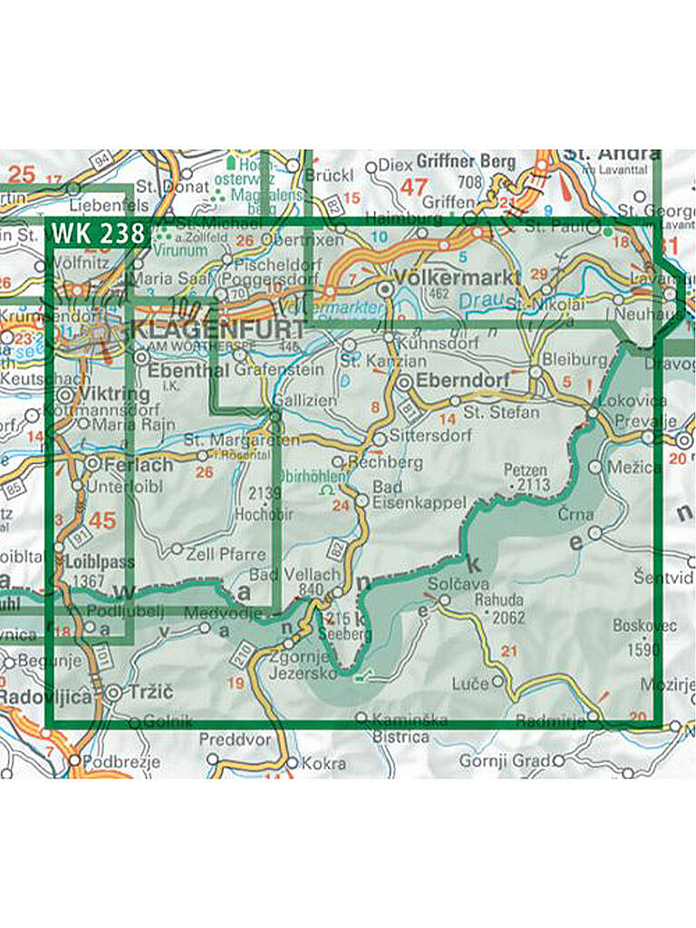 FREYTAG & BERNDT | Wanderkarte WK 238 Südkärnten-Klopeiner See-Völkermarkt-Bleiburg-Karawanken, 1:50.000 | keine Farbe