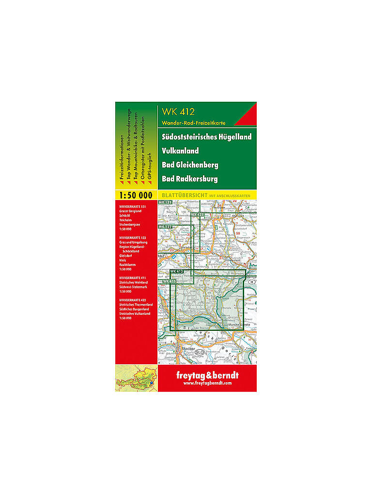 FREYTAG & BERNDT | WK 412 Südoststeirisches Hügelland - Vulkanland - Bad Gleichenberg - Bad Radkersburg Wanderkarte 1:50.000 | keine Farbe