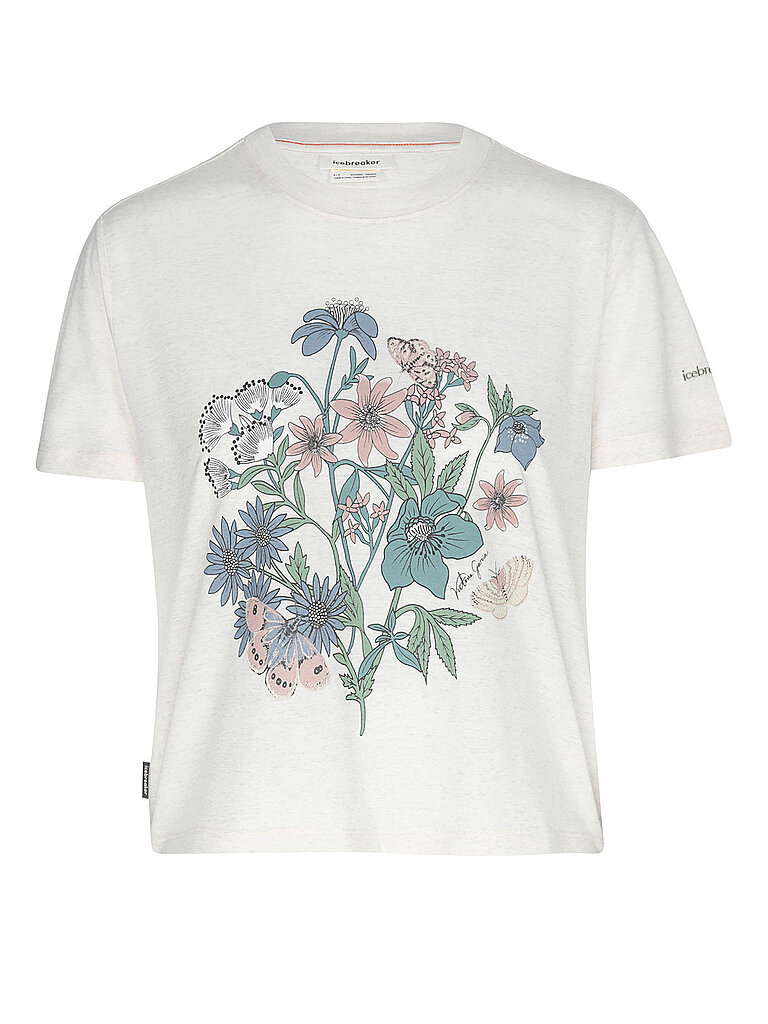 Icebreaker Funktionsshirt Rundhalsausschnitt Cropped Floraler Merino Beige