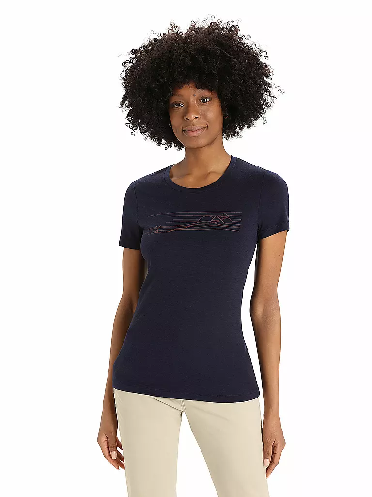 ICEBREAKER | Damen Funktionsshirt Tech Lite II SS Tee Ski Stripes | dunkelblau