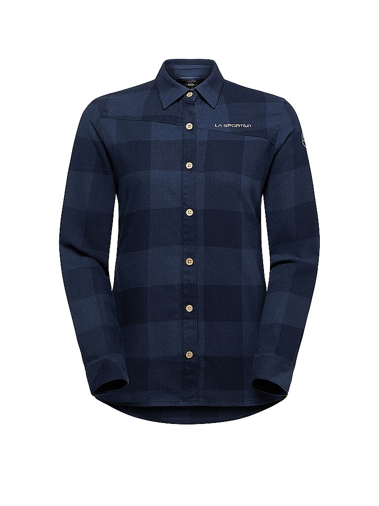 la sportiva Bluse Karomuster Langarm Baumwolle-Polyester Dunkelblau