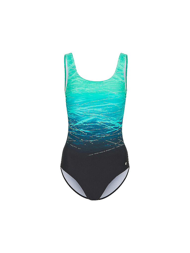 Lascana Badeanzug Figurschmeichelndes Zweifarbiges Wellenoptik Polyester Schwarz