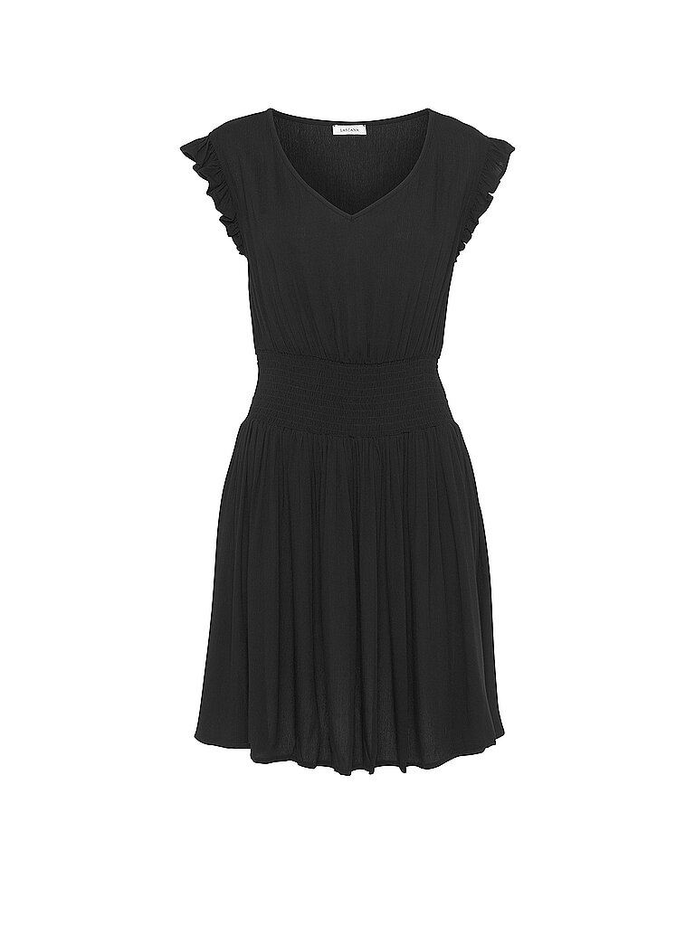 Lascana Strandkleid V-Ausschnitt Flügelärmel Viskose Schwarz