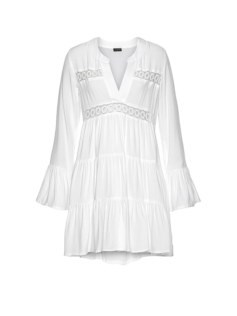Lascana Tunika V-Ausschnitt Volant-Saum Viskose weiss
