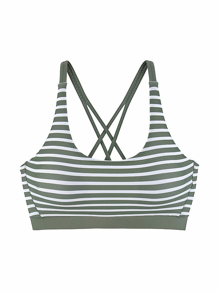 Lascana Bikinioberteil Rundhals Oliv Streifenlook Polyamid-Esasthan Oliv