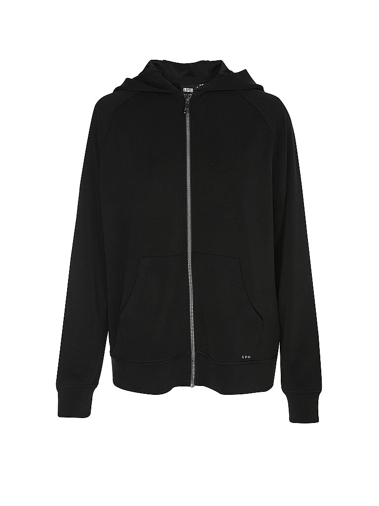 LPO Jacke Kapuze Reißverschluss Raglanärmel Polyester-Modal-Elasthan Schwarz