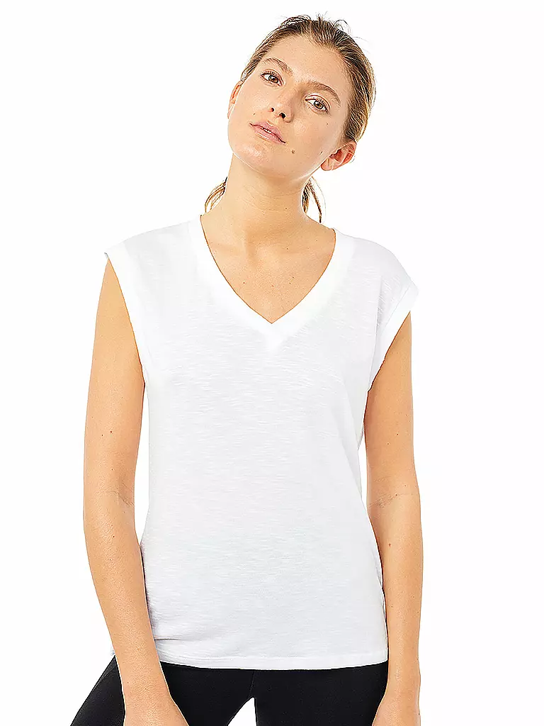 MANDALA | Damen Yoga Shirt Ribbed V-Neck | weiß