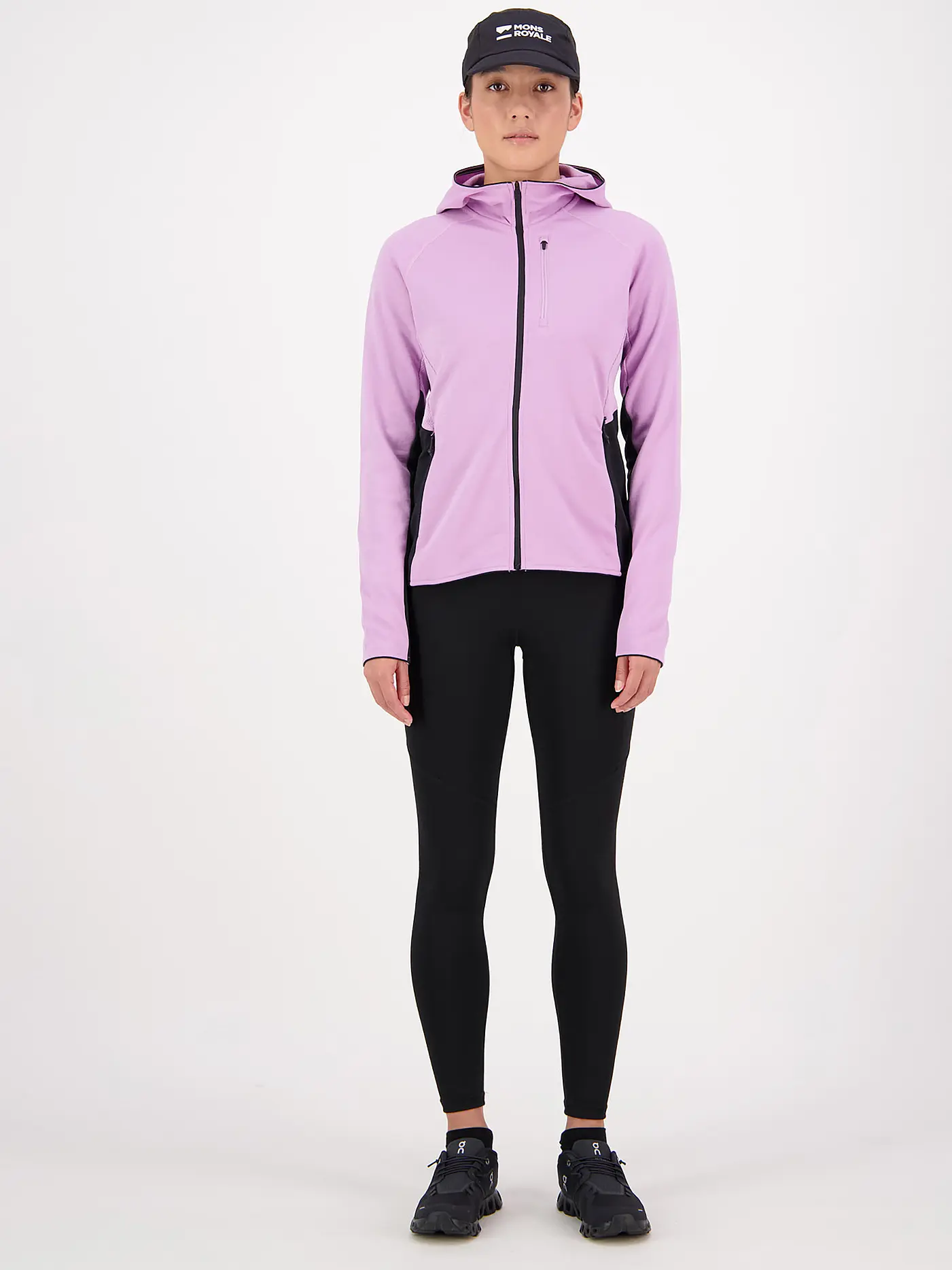 MONS ROYALE | Damen Fleecejacke Approch Merino Gridlock Hoodie | lila
