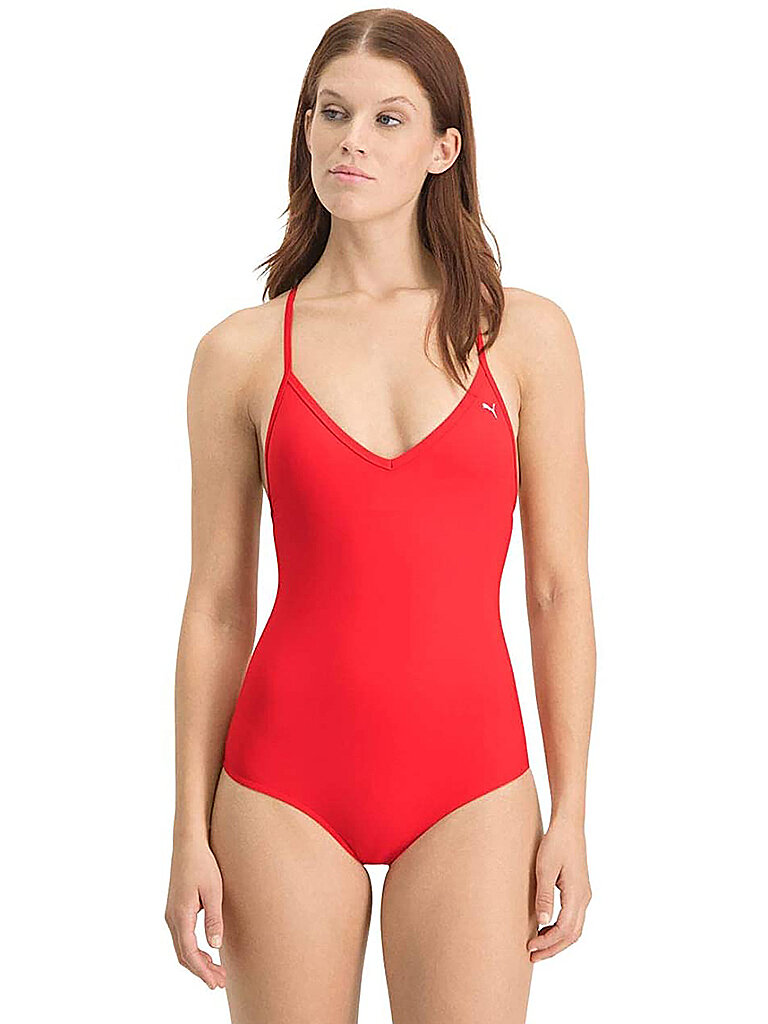 Damen Badeanzug V-Neck rot L W