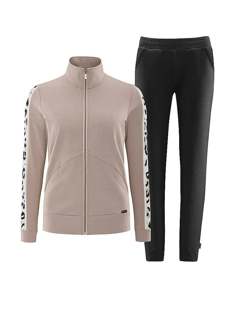 SCHNEIDER SPORTSWEAR Stehkragen Sportjacke Leo Print Baumwolle-Polyester-Elasthan Camel