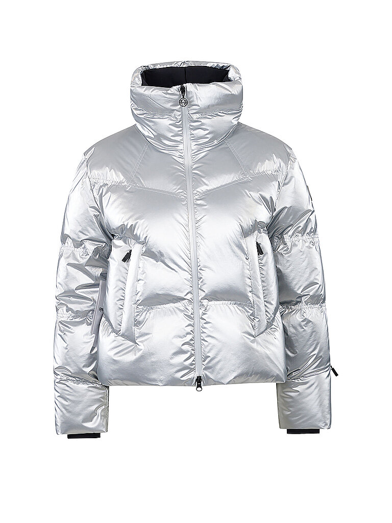 Sportalm Daunenjacke Metallic-Nylon Stehkragen Kurz Hellgrau