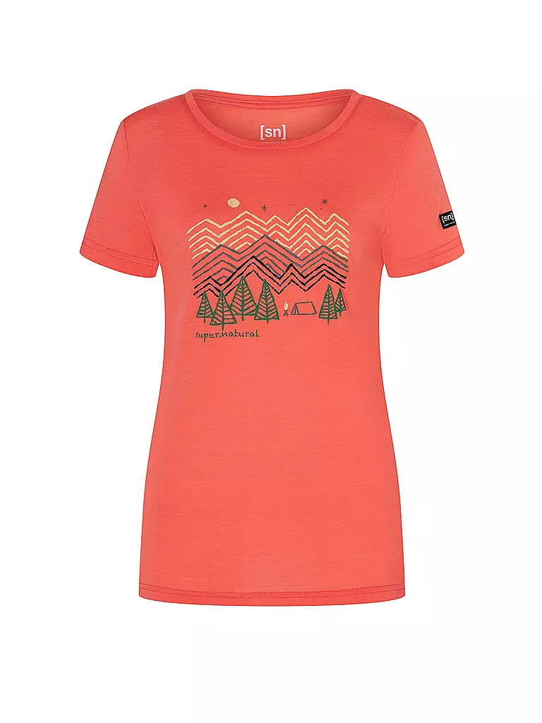 SUPER NATURAL | Damen Funktionsshirt Camping Nights | koralle