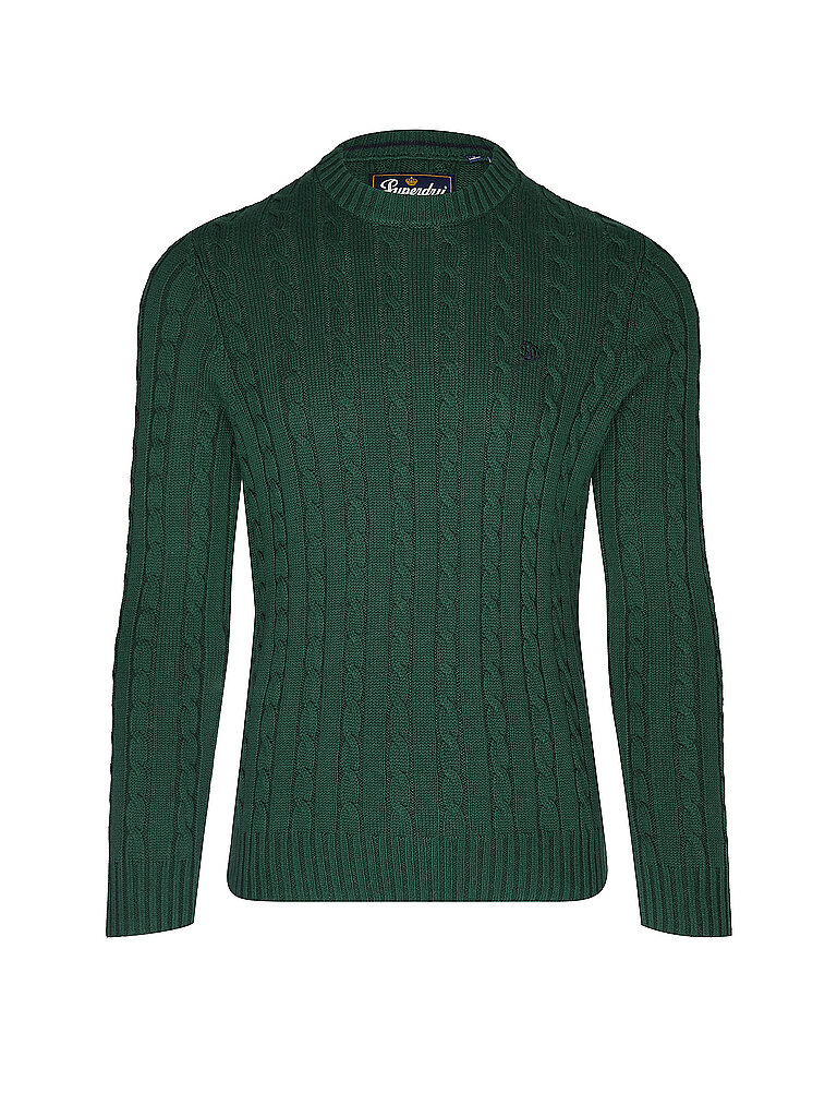 SUPERDRY Herren Sweater Cotton Cable Knit Crew Jumper dunkelgrün | S