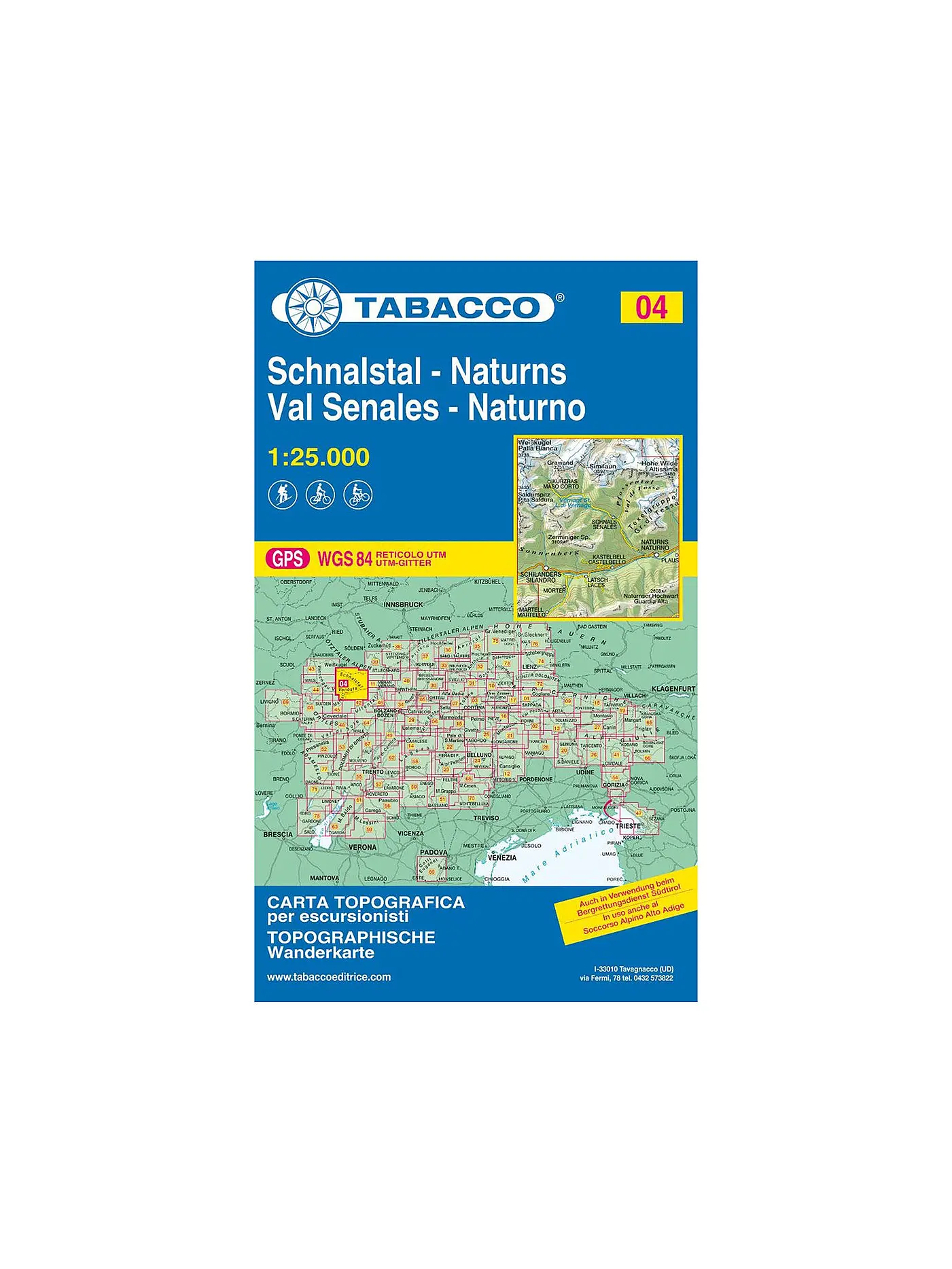 TABACCO | Wanderkarte 04, Schnalstal/Val Senales, Naturns/Naturno 1:25.000 | keine Farbe