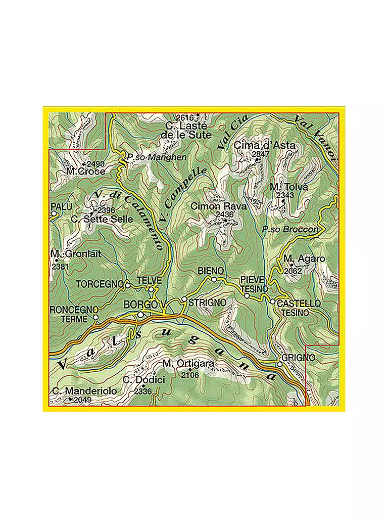 TABACCO | Wanderkarte 058 - Valsugana, Tesino, Lagorai, Cima d'Asta 1:25.000 | keine Farbe