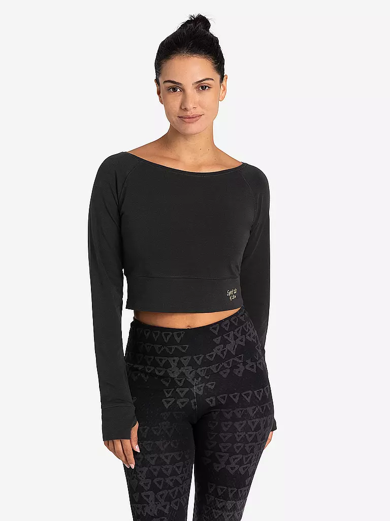 THE SPIRIT OF OM | Damen Yogashirt Bambus Crop | schwarz
