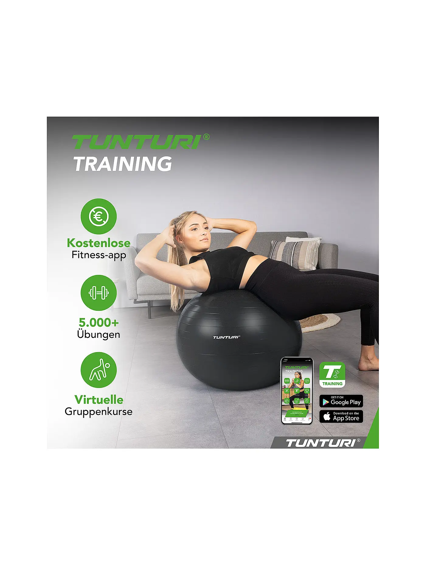 TUNTURI | Gymnastikball Anti Burst 65cm | schwarz
