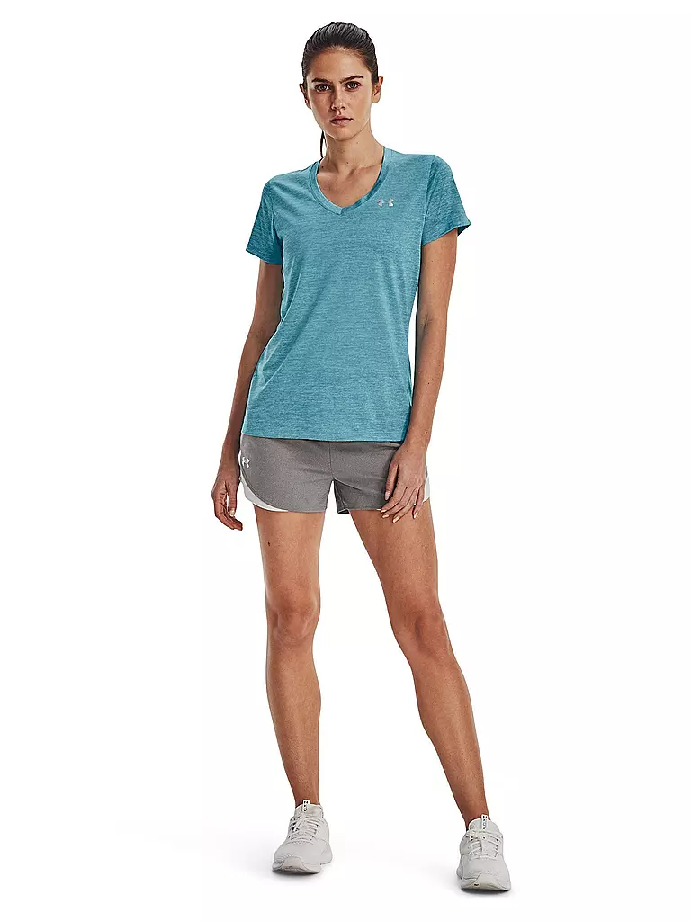 UNDER ARMOUR | Damen Fitnessshirt UA Tech™ Oberteil mit Twist-Effekt und V-Ausschnitt | hellblau