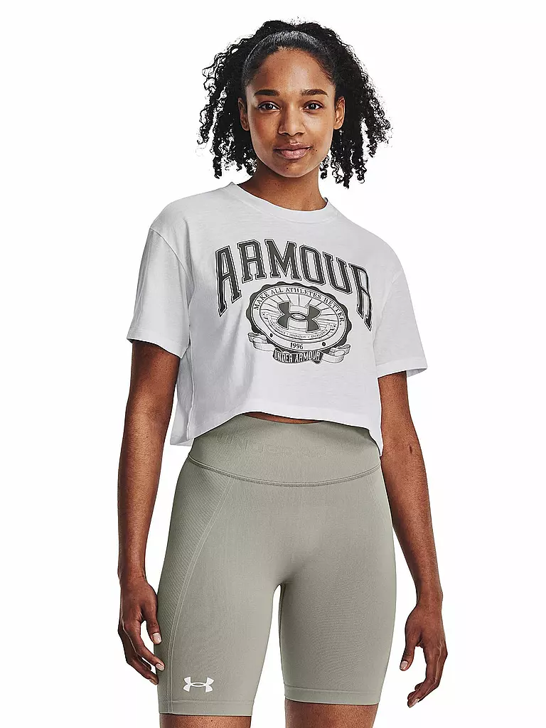 UNDER ARMOUR | Damen T-Shirt UA Collegiate Crop | weiss