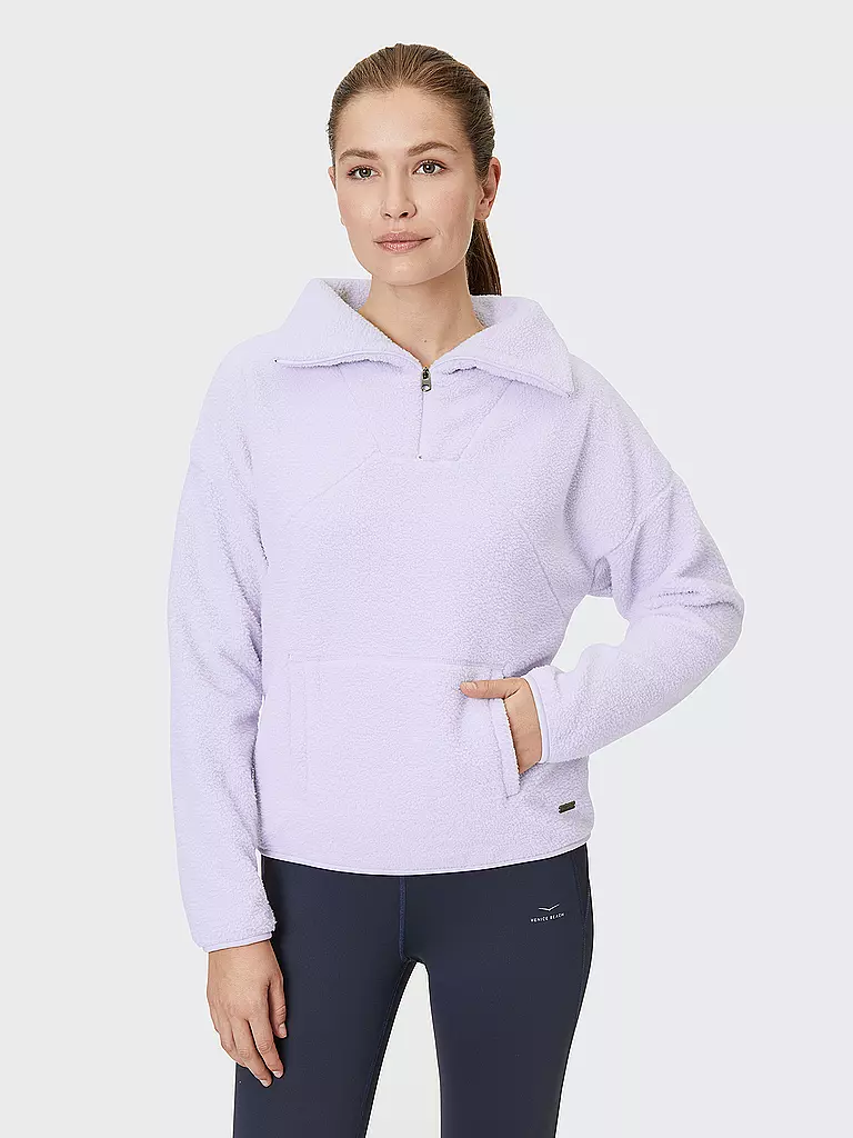 VENICE BEACH | Damen Fitnesssweater Abby mit Zip Teddyfleece | lila