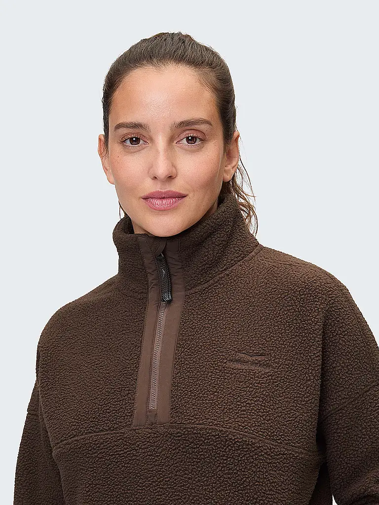 VENICE BEACH | Damen Fitnesssweater Sarah HalfZip | braun